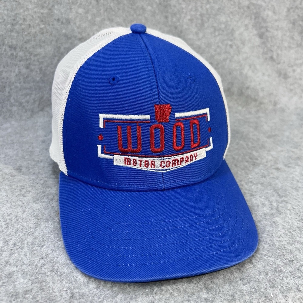Wood Motor Company Hat Outdoor‎ Cap Blue White Mesh Snapback Trucker Cap
